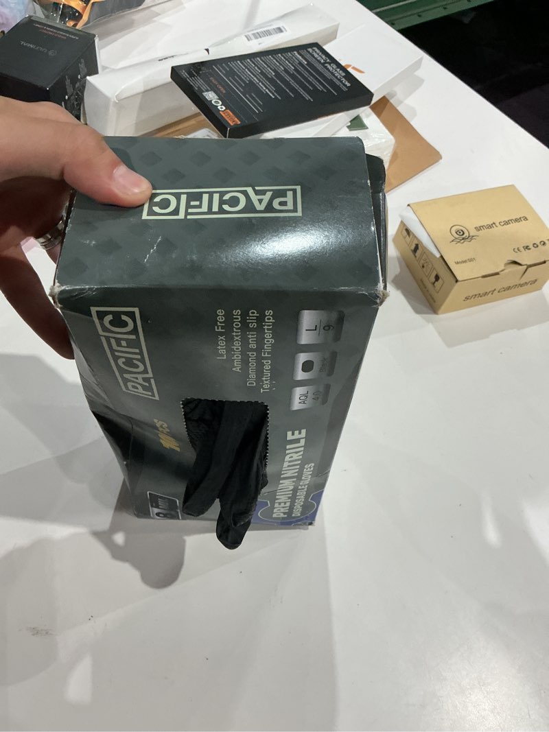 Condition photo showing New/Like New for 8 mil heavy duty black nitrile gloves, chemical resistant, food safe, latex free disposable gloves for mechanic, cooking, and cleaning, large large(pack of 100)
