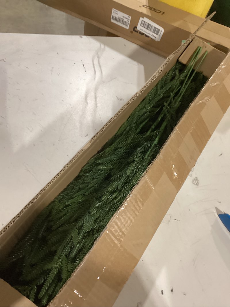 Condition photo showing Good Condition for Jutom 12 Pcs 30 Inch Christmas Norfolk Pine Branches, Lifelike Bendable Non-Shedding Greenery Stems Faux Pine Picks for Christmas Mantel Centerpiece Garland Wreath and Holiday Decor 12 30 Inches
