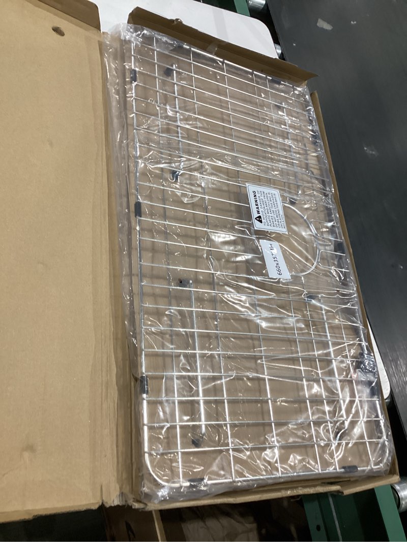 Condition photo showing New/Like New for sink grid 26" x 14 1/16", kitchen sink grid, sink protectors for kitchen sinks, stainless steel material, sink bottom grid with rear drain for single bowl (26" x 14 1/16") 26" x 14 1/16" with rear drain
