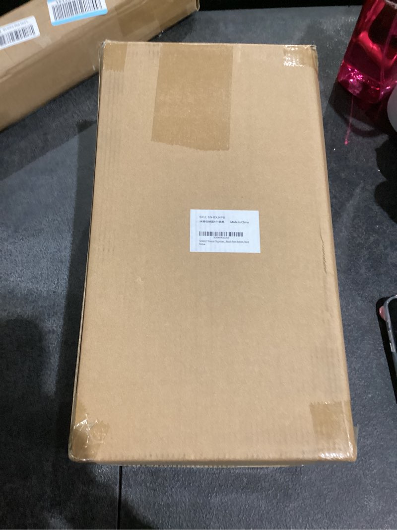 Condition photo showing New/Like New for Freezer Organizer Bins, 4 Pack Stackable Chest Freezer Organizer for 5-7 Cu.FT Deep Freezer Sort Frozen Meats and Food, Freezer Storage Baskets with Handles Easy Reach from Bottom, Black