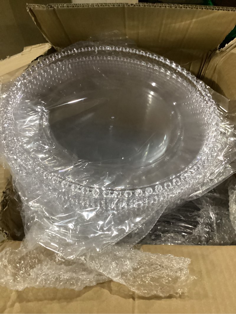 Condition photo showing As Is for hoolerry 50 pcs clear charger plates bulk 13 inch plastic round dinner plate with beaded rim acrylic round plates decorative charger service for home birthday wedding party events table decor clear 50