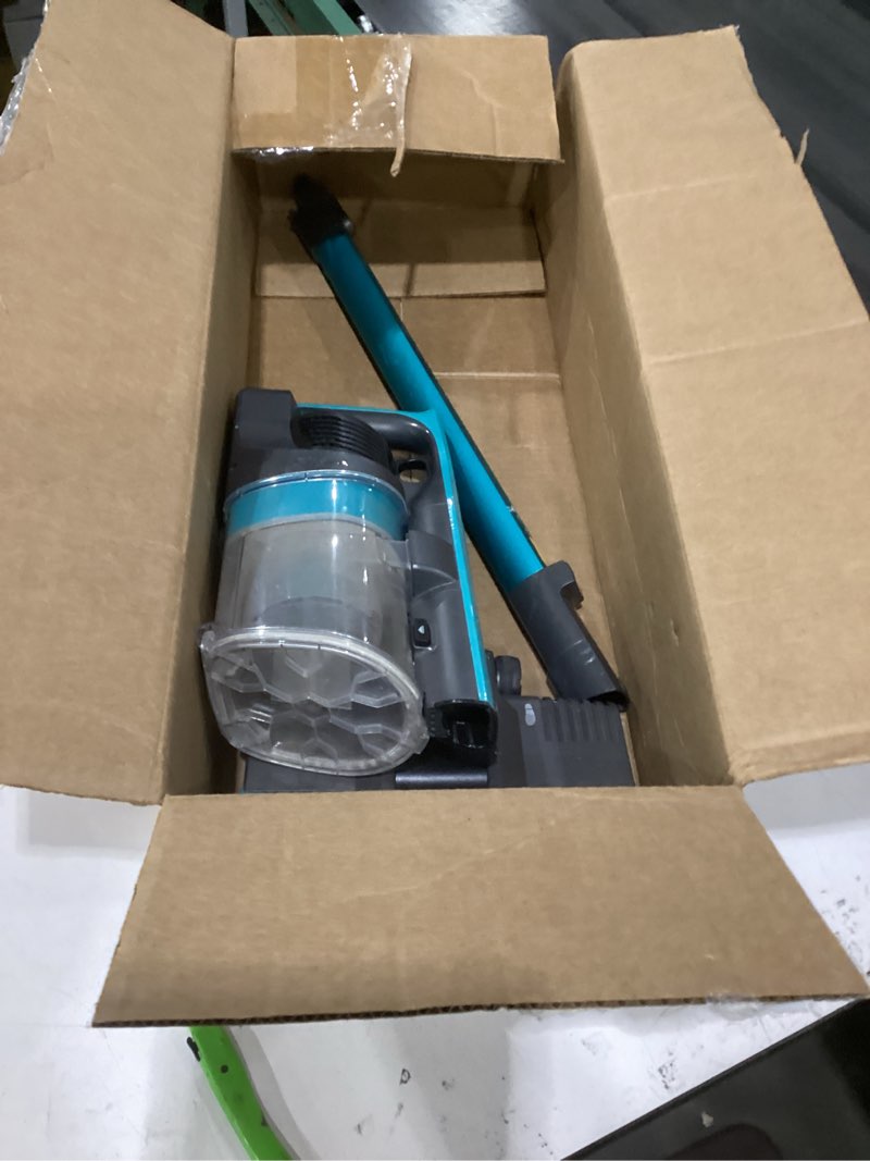 Condition photo showing As Is for shark cordless vacuum cleaner with hepa filter, lightweight, portable, rechargeable, powerful pet hair pickup, removable handheld, crevice tool, dusting brush, 50-min runtime, blue, iz363ht pet premium (50 min)