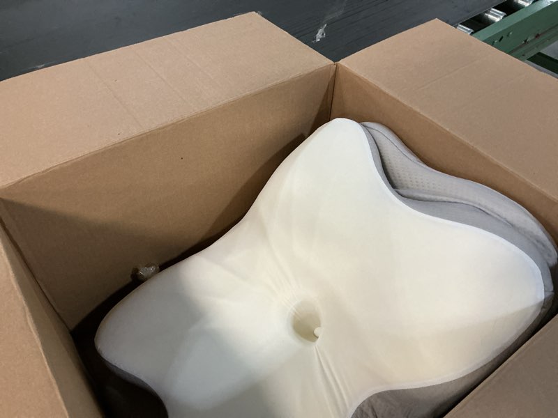 Condition photo showing As Is for Cervical Neck Pillow, Ergonomic Memory Foam Pillows for Neck Pain Relief with Breathable Pillowcase, Adjustable Contour Neck Support Pillow for Side Back Stomach Sleepers, Odorless Milk White