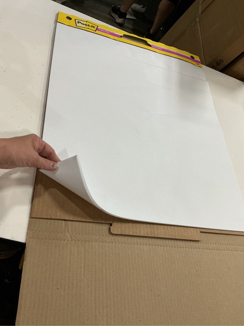 Condition photo showing As Is for post-it super sticky tabletop easel pad, great for virtual teachers and students, 20 x 23 inches, 20 sheets/pad, 1 pad (563r), portable white premium self stick flip chart paper, built-in easel stand 1-pad easel pad