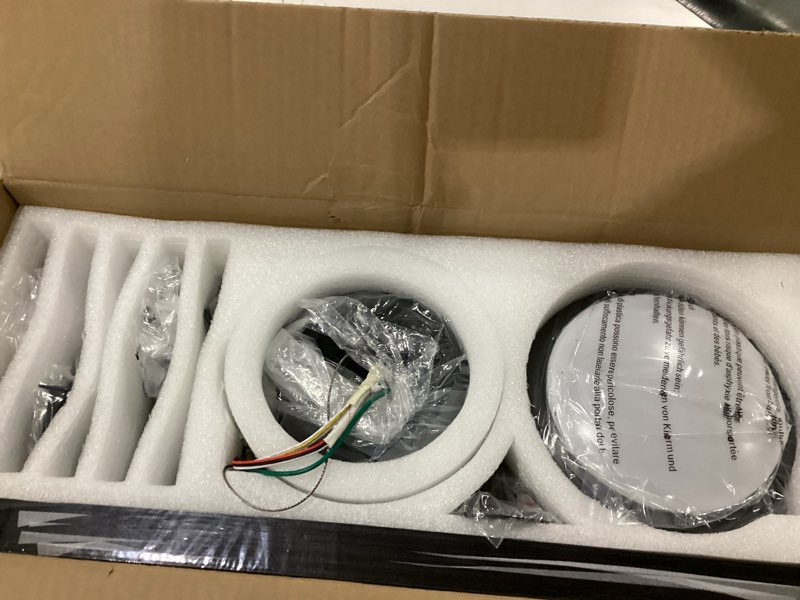 Condition photo showing As Is for JINIU Ceiling Fans with Lights, 52 inch Flush Mount Ceiling Fan with Remote Control, 5 Blades, Reversible, Innovative Stepless dimming and Color Temperature, Ceiling Fan for Living Room, Bedroom 52" Flush Mount Black