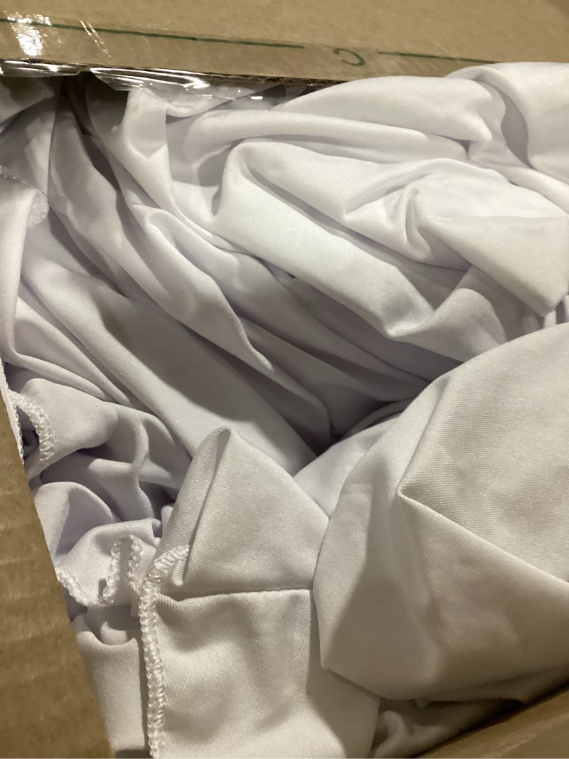 Condition photo showing Good Condition for 5 Pack Spandex Cocktail Tablecloths with Skirt, 32 x 43 Inch White Round Cocktail Table Covers Stretch Table Cloths for High Top Tables, Bars, Weddings, Parties, Banquets