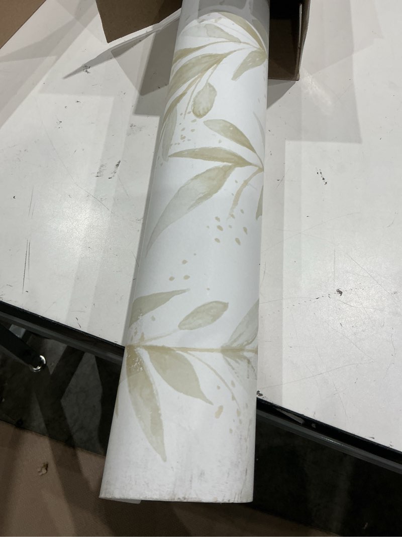 Condition photo showing As Is for magnolia home by york wallcoverings olive branch beige peel and stick wallpaper, non woven, 20.5-in x 20-ft