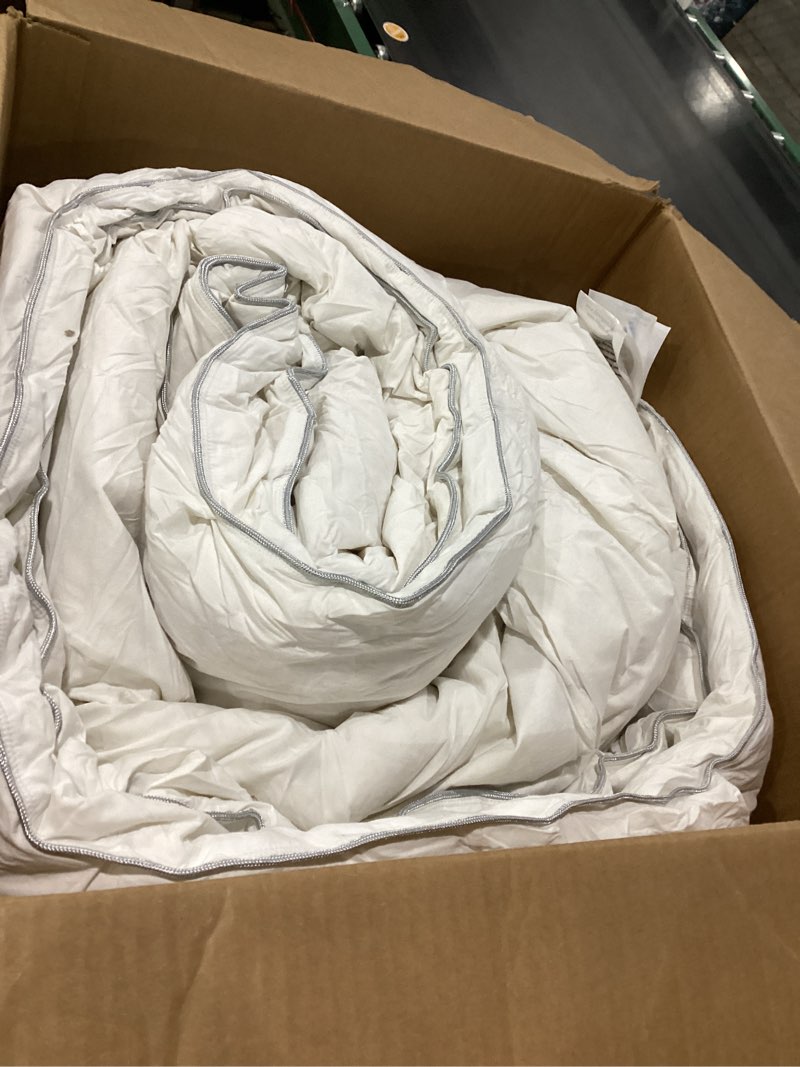 Condition photo showing Good Condition for Three Geese Pinch Pleat Waterfowl Feathers and Down Comforter Cal King Size Duvet Insert,750+ Fill Power,1200TC 100% Cotton, Premium All Seasons White Warm Hotel Comforter with 8 Tabs.