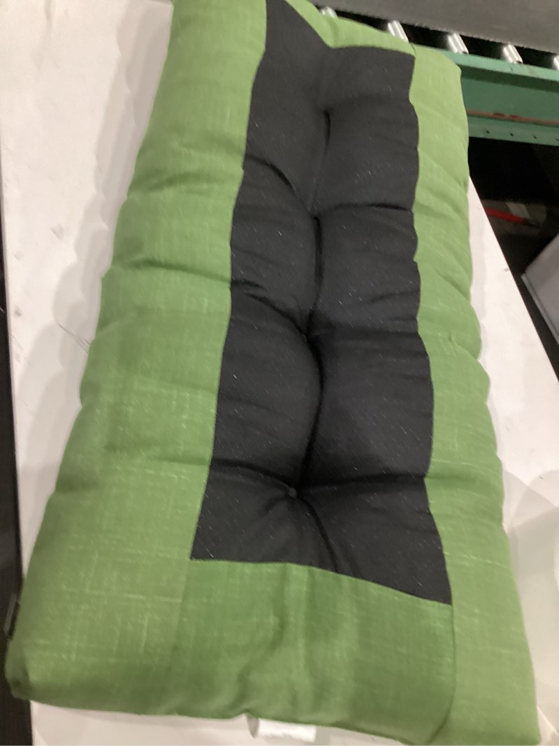 Condition photo showing Good Condition for magpie fabrics indoor outdoor bench cushion 42"x18", non-slip tufted water resistant long seat pads, patio loveseat cushion for window, garden, swing, settee - green green 42 x 18 x 5 in