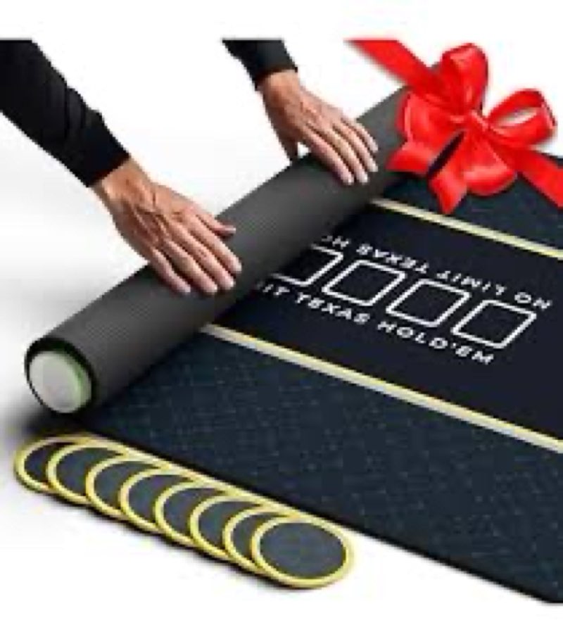 poker table top 70" x 35", texas hold'em poker mat for home game nights up to 10 players, casino| poker topper cloth for tables in zipper storage bag with 8 coasters in poker gift-ready box