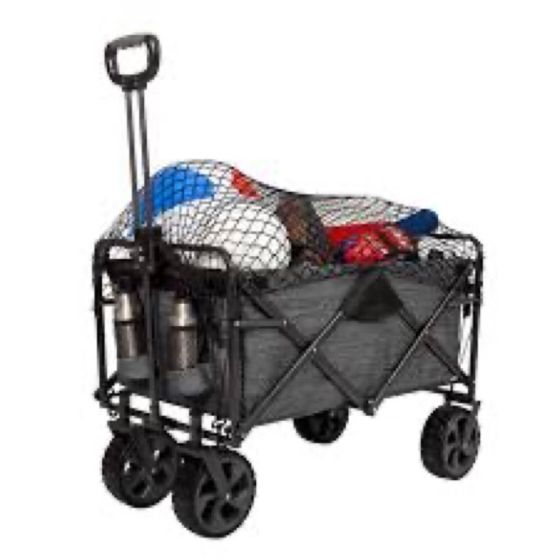 mac sports xl heavy-duty collapsible wagon features a built-in folding table with integrated cup holders blue