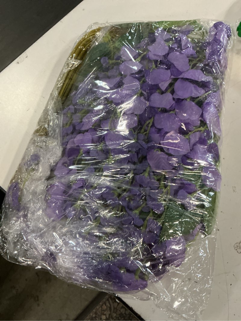 Condition photo showing Good Condition for dearhouse 12 pack 3.6 feet artificial fake wisteria vine ratta hanging garland silk flowers string home party wedding decor (purple 2)