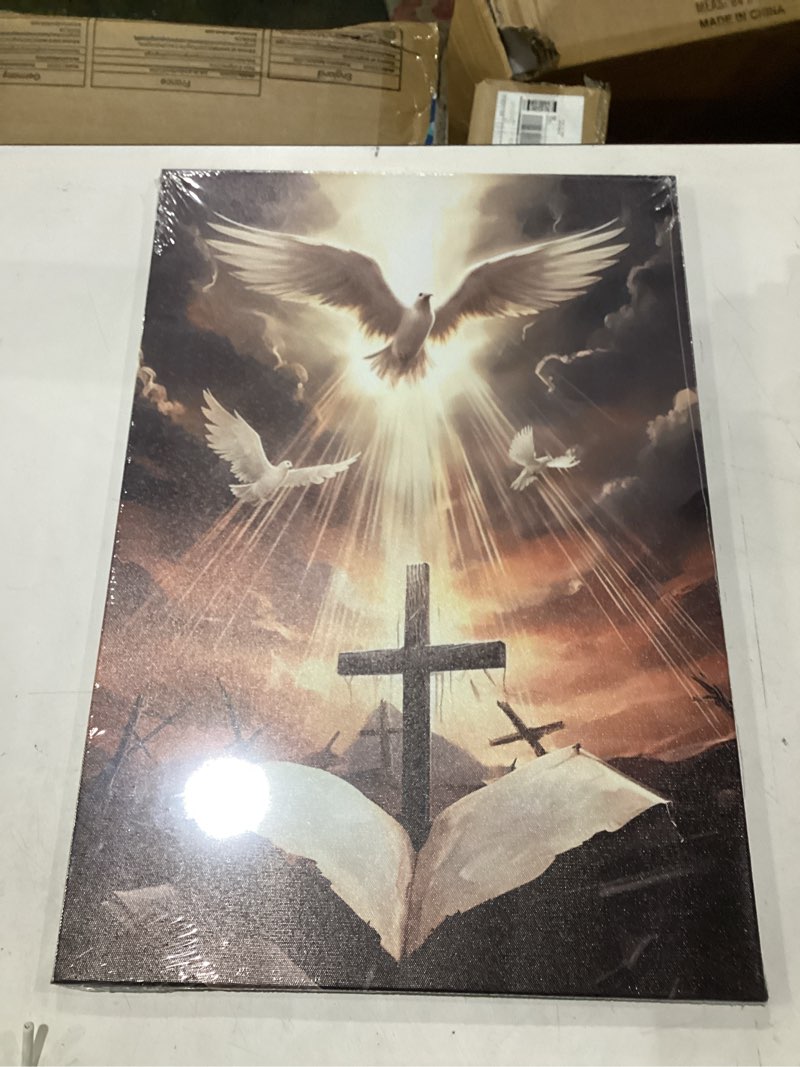 CXHOSTENT Holy Bible Cross Wall Art Christian Canvas Print The Cross And The Dove Of Peace Wall Deco