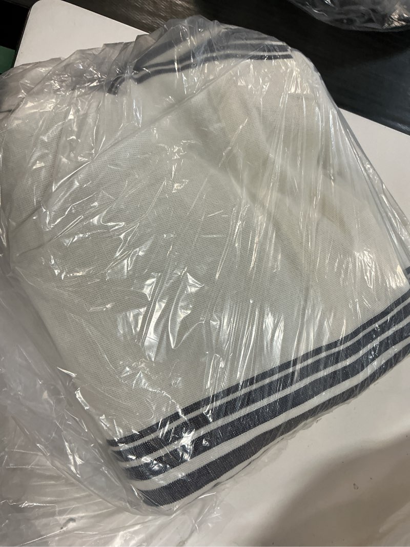 Condition photo showing Good Condition for coastal stripe linen cotton room darkening curtain - single panel, 48x96, ivory/navy