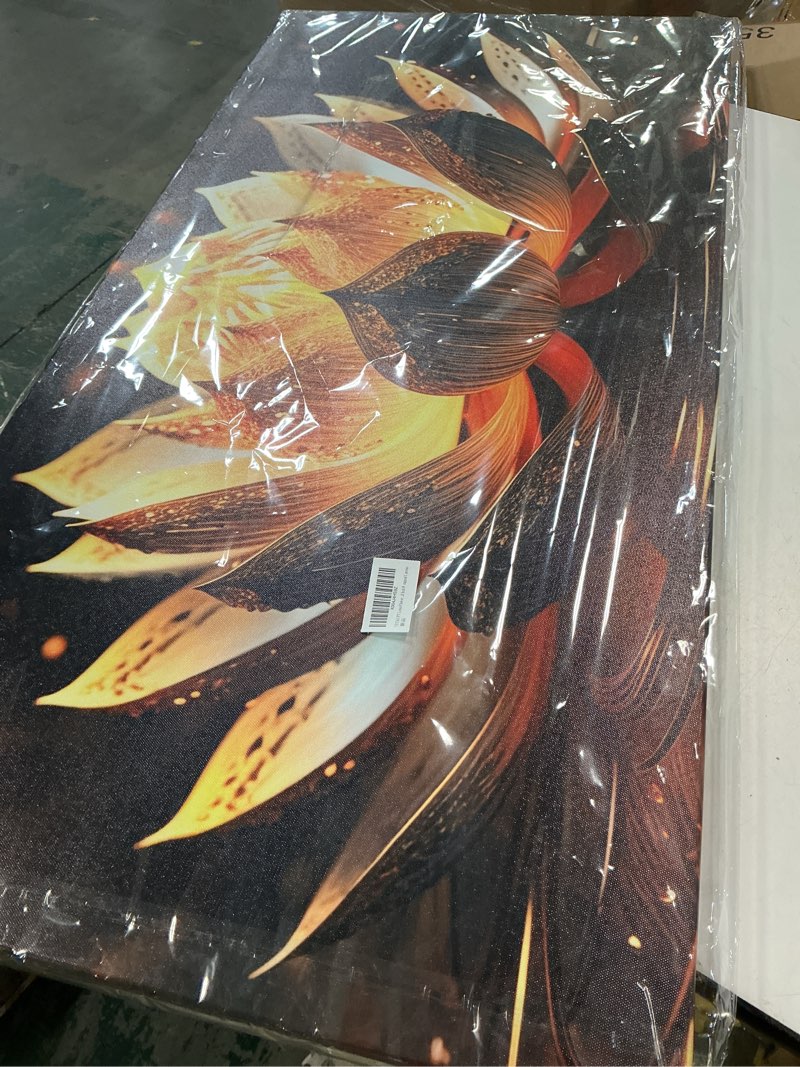 Condition photo showing Good Condition for tytaupt lotus flower canvas wall art for bedroom women gold and yellow wall decor for living room teen girl room decor 20 x 40 inch wrapped canvas 40"l x 20"w yellow