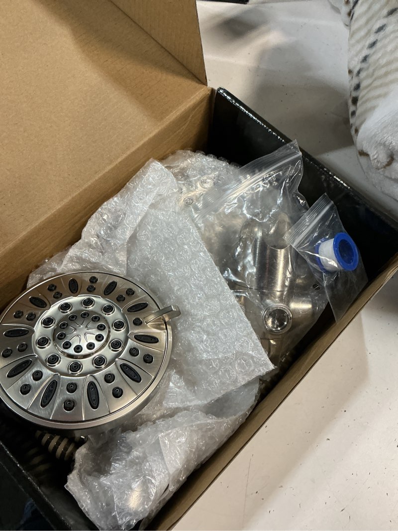 Condition photo showing As Is for aquadance brushed nickel 48-spray rain dual shower head 2.5-gpm (9.5-lpm)