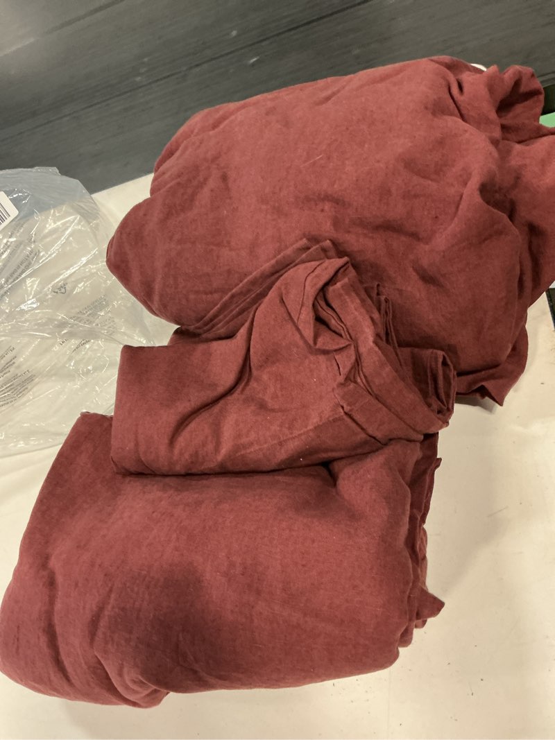 Condition photo showing As Is for european linen sheet set, king, burgundy