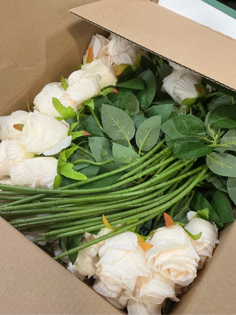 Condition photo showing Good Condition for hotop 80 pcs rose artificial flowers bulk with long stem, silk roses realistic fake flowers bouquet for wedding table centerpieces bridal shower party home decorations(beige)