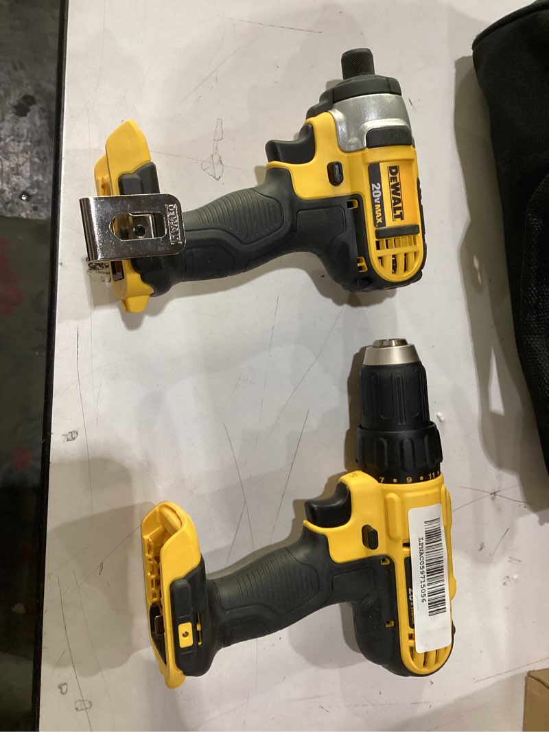 Condition photo showing As Is for Missing batteries DEWALT - Brush 20V MAX Cordless Drill Combo Kit  2-Tool (DCK240C2) Yellow/Black Drill Driver/Impact Combo Kit