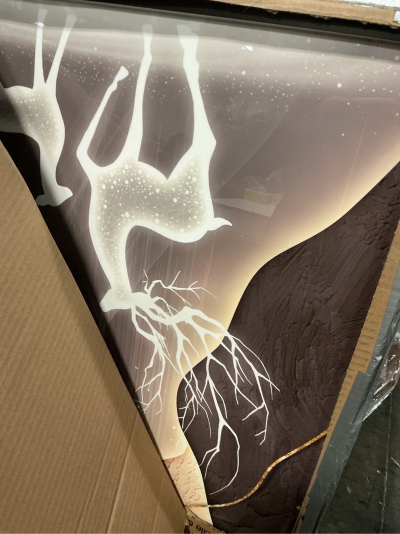 Condition photo showing Good Condition for LED Lighted Moon Wall Art for Living Room, Large Vertical Modern Luxury Deer Fish Artwork for Walls, Minimalist Warm Neutral Dimmable Wall Decor for Hallway, Entryway, Home Office, 30 x 60 Inch 55.1"L x 27.6"W Warm Wall Art