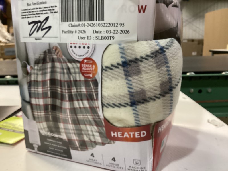Condition photo showing Good Condition for sunbeam heated throw blanket super soft microplush oversize merlot plaid faux shearling 4 heat settings