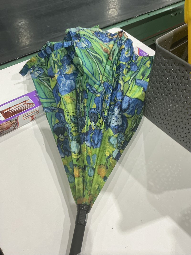 Condition photo showing As Is for van gogh irises reverse inverted umbrella – hands-free