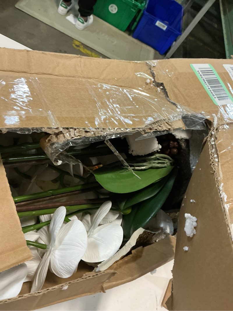 Condition photo showing As Is for W&W Artificial Orchid Plants & Flowers Arrangement in Ceramic Pot, Fake Faux White Orchid with Gold Vase,Extral Large 26 inches White-gold 04