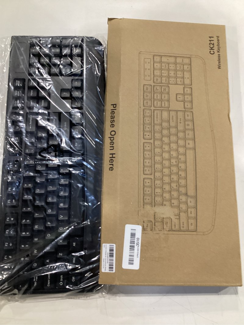 Condition photo showing New/Like New for quasio wireless keyboard, 2.4g full-sized ergonomic wireless computer keyboard with wrist rest for windows, mac os laptop/pc/desktop/notebook(black)
