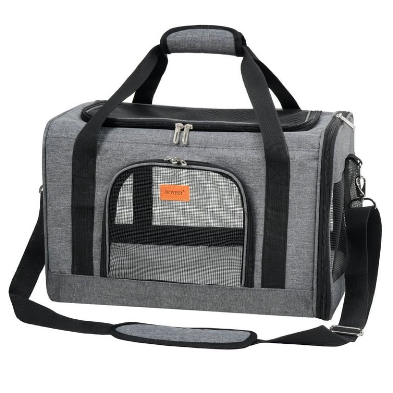 roypet pet carrier for cats, puppies up to 15 lbs, airline approved, collapsible - gray, 15 lbs limit