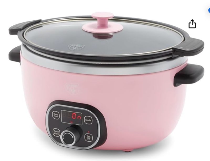 greenlife 6qt slow cooker, non-toxic pfas-free ceramic nonstick removable interior bowl, programmable, family friendly, keep warm, stovetop & oven safe, dishwasher safe crock, timer, glass lid, pink
