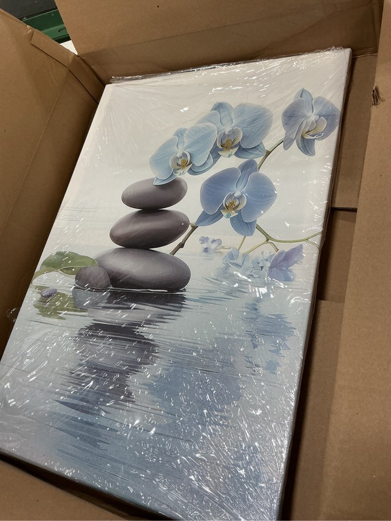 Condition photo showing Good Condition for CXHOSTENT Spa Bathroom Wall Art Blue Orchid Flowers and Zen Stones on Water Pictures Print on Canvas Framed Artwork for Yoga Zen Room Decor (Zen-3, 16.00"x24.00") Zen-3 24L" x 16W"