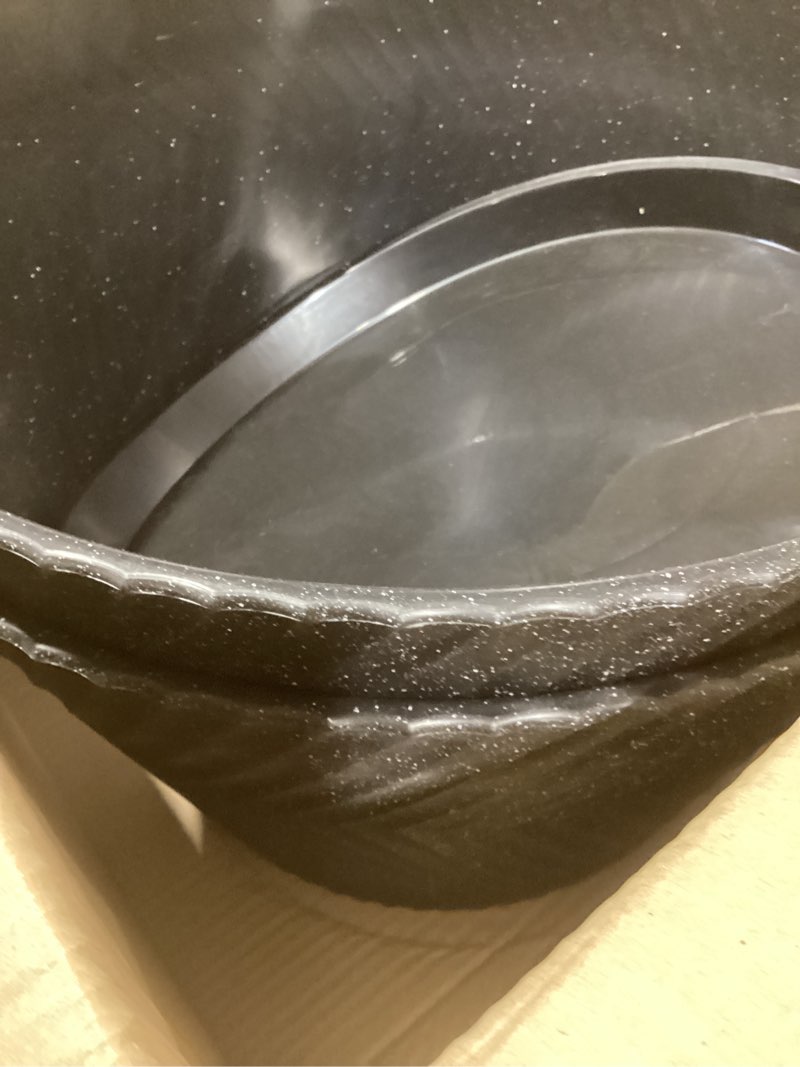 Condition photo showing Good Condition for 18 inch big plant pots, 2 pack large round planters for outdoor plants, porch, patio, backyard, durable plastic flower pots, modern décor for tall plants, flowers, black