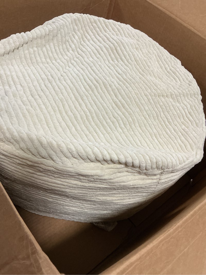 Condition photo showing Good Condition for HIGOGOGO Round Stuffed Pouf Ottoman, Corduroy Poufs with Foam Chunk Filling, Furry and Fluffy Pouf Foot Stool Storage Ottoman, 20 X 15 Floor Poufs Foot Rest for Living Room, Beige 20 inch Beige