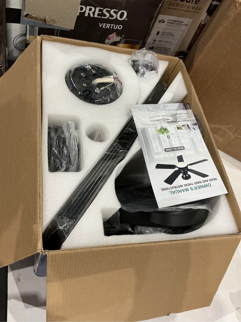 Condition photo showing Good Condition for ceiling fans with lights, 52'' low profile ceiling fan with light and remote, modern flush mount ceiling fan for bedroom living room kitchen, led dimmable reversible quiet dc motor, black black-52inch