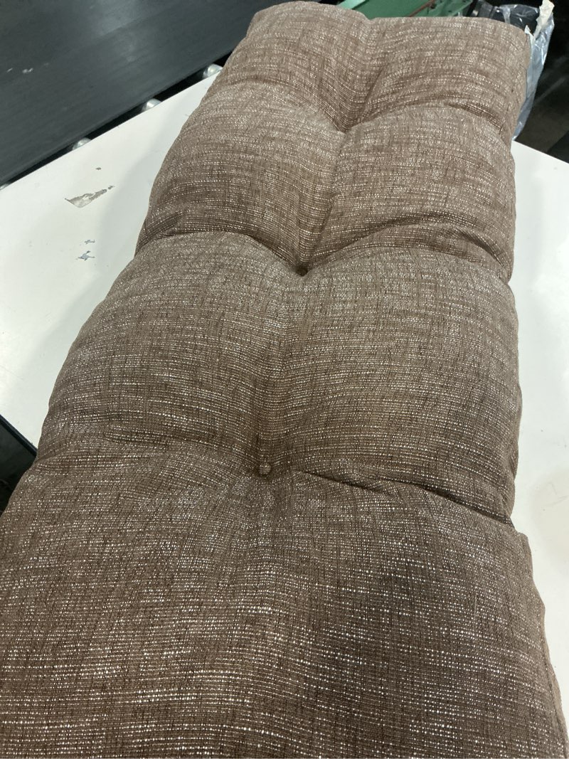 Condition photo showing As Is for downluxe indoor bench cushion for indoor furniture, non-slip tufted overstuffed textured foam bench seat cushion, 42" x 16" x 4", brown, 1 pack brown 42x16 inch (pack of 1)