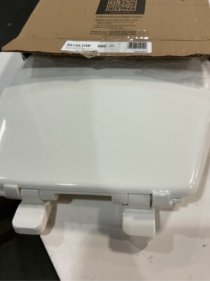 Condition photo showing Good Condition for mayfair little2big? round plastic toilet seat in white with sta-tite? seat fastening system? and whisper•close? hinge
