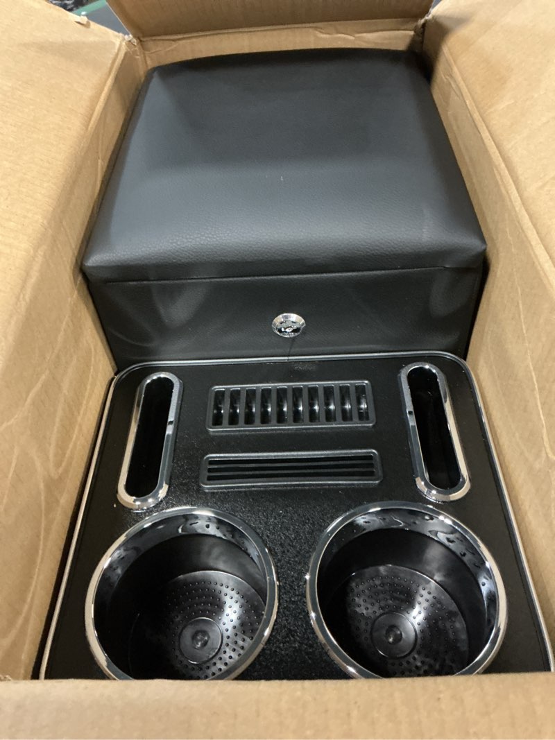 Condition photo showing Good Condition for center console between seats for minivans, featuring cup holders, coin compartment, and card slot center console for trucks, minivans, and suvs front seat bench center with locking (regular) regular center console