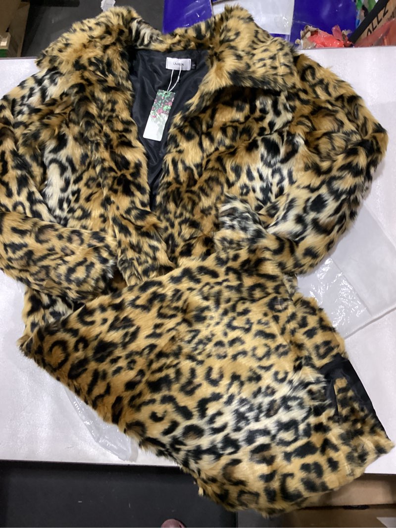 Condition photo showing Good Condition for UMREN Mens Faux Fur Coat Long Black Jacket Warm Furry Overcoat Outwear Small A-leopard
