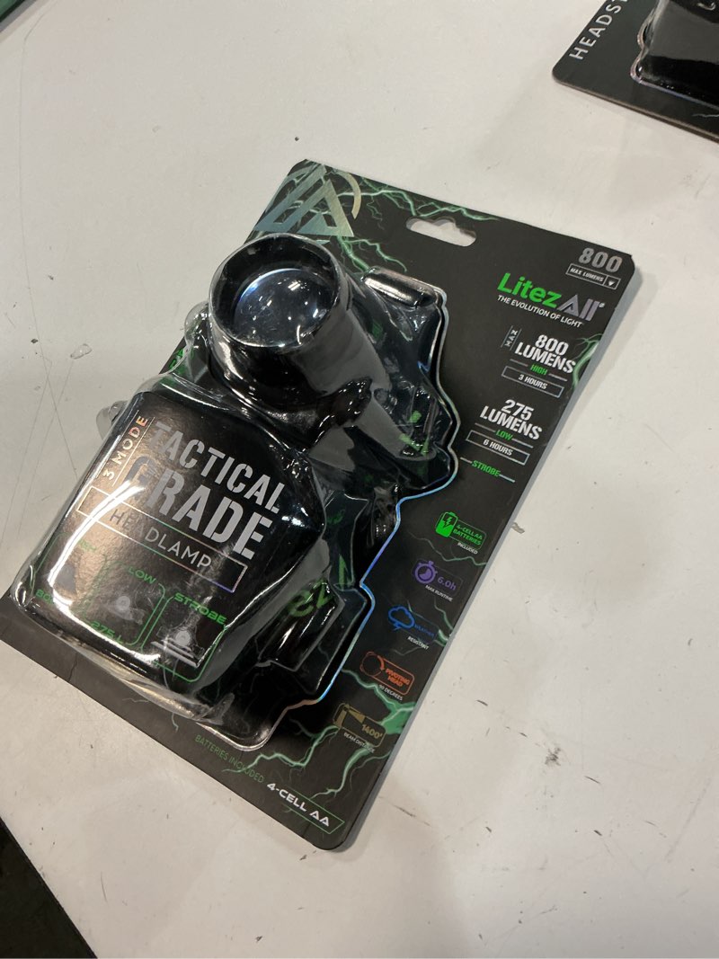 Condition photo showing New/Like New for litezall led headlamp work light, 800 lumen adjustable battery powered head lamp with 3 modes, weath
