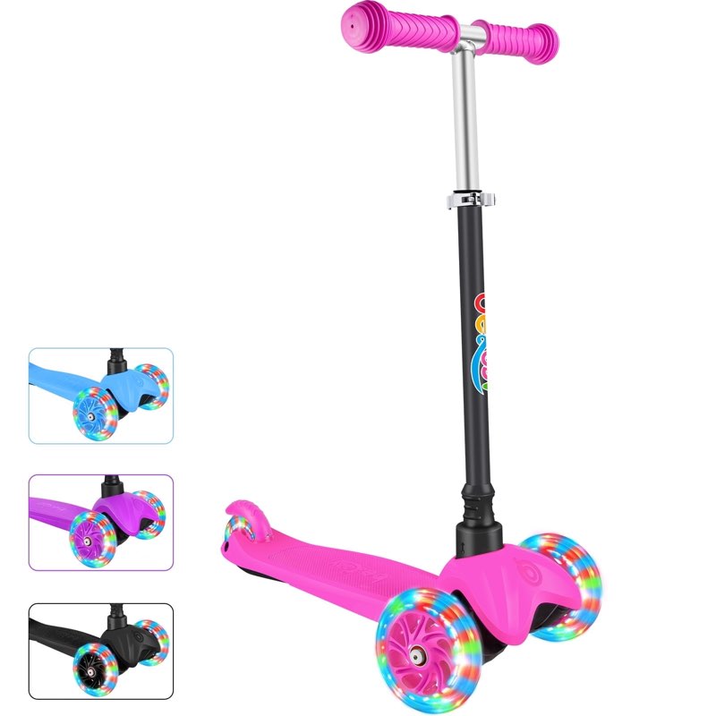 BELEEV Scooter for Kids Ages 2-6, 3 Wheel Kick Scooter for Toddlers, Light up Wheels, 4 Adjustable Height, Lean to Steer, Lightweight Push Scooter for Children
