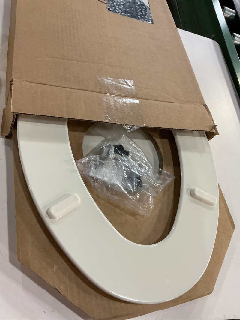 Condition photo showing Good Condition for bemis elongated enameled wood toilet seat in biscuit with easy•clean? hinge