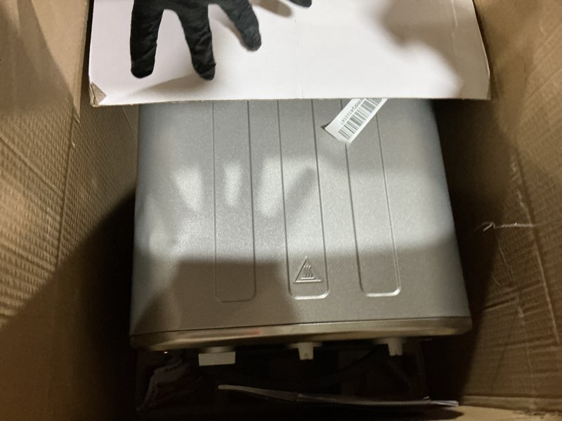 Condition photo showing As Is for cuisinart compact air fryer toaster oven, stainless steel fryer with 6-in-1 functions, adjustable temperature, includes oven rack, baking pan and air fry basket, toa-26 compact air fryer oven stainless steel