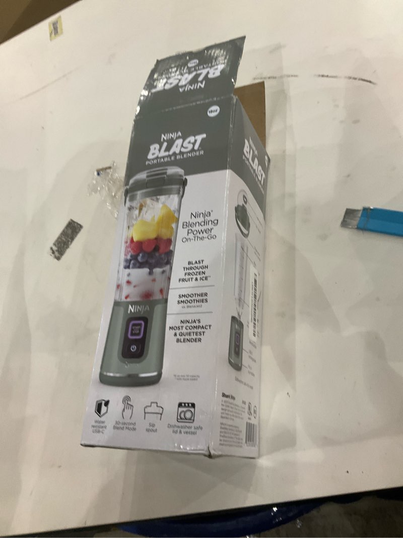 Condition photo showing As Is for Ninja BC151EM Blast Portable Blender, Cordless, 18oz. Vessel, Personal Blender-for Shakes & Smoothies, BPA Free, Leakproof-Lid & Sip Spout, USB-C Rechargeable, Dishwasher Safe Parts, Forest Green