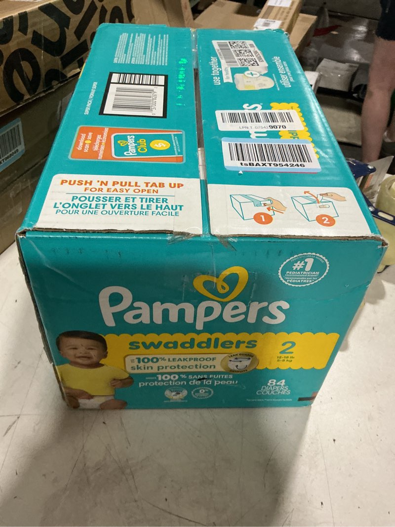 Condition photo showing New/Like New for pampers swaddlers diapers, size 2 (10-22 lbs), 84 count, absorbent, keeps baby dry and comfortable, skin safe disposable baby diaper (packaging may vary) size 2 84