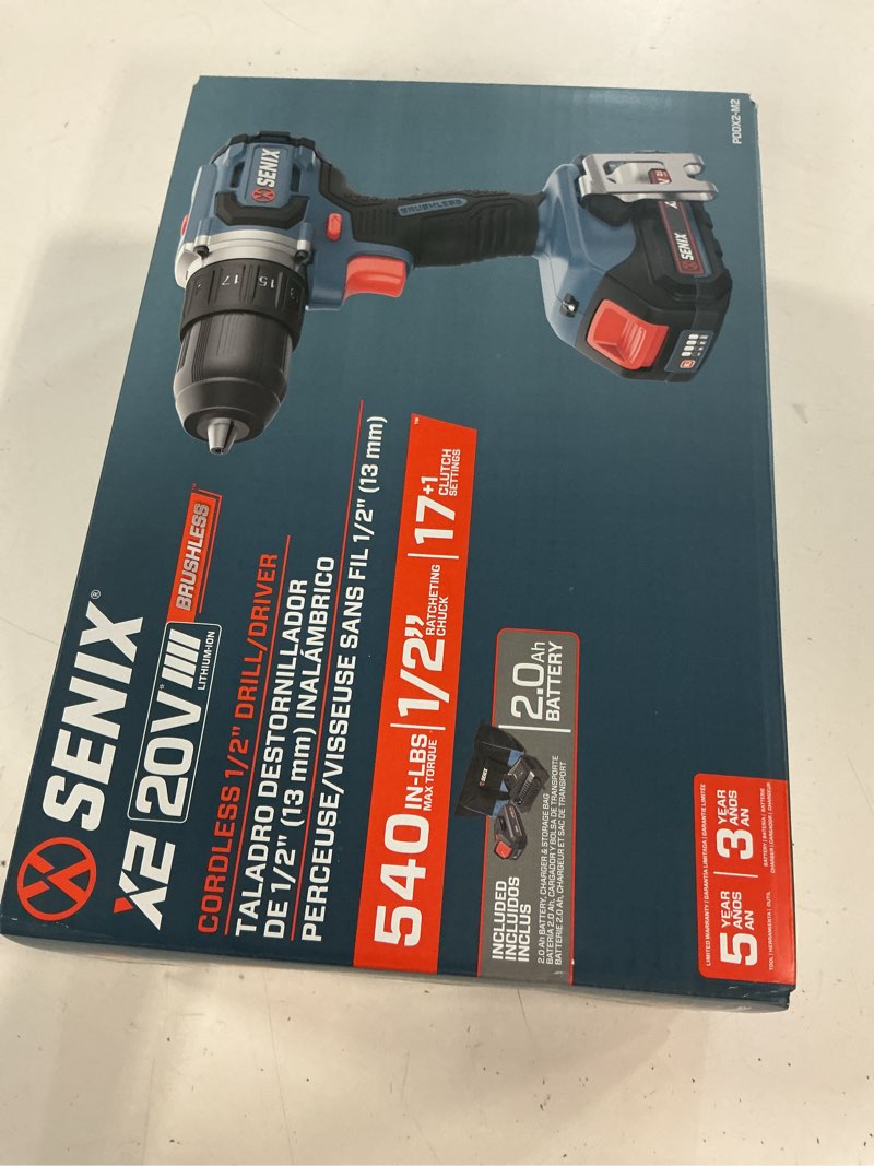 Condition photo showing New/Like New for senix x2 20-volt 1/2-in keyless brushless cordless drill (1-battery, charger and soft bag included)