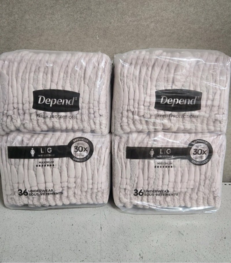 Depend Size L Incontinence Underwear for Women 72 Count.