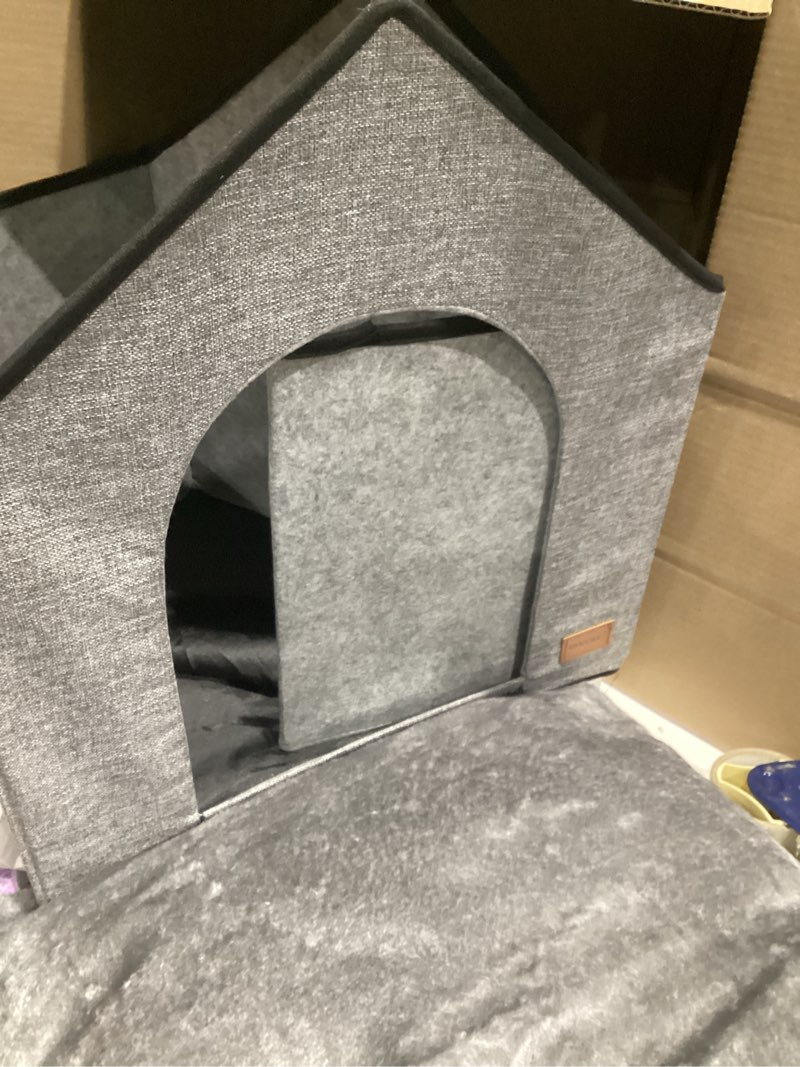Condition photo showing Good Condition for house, cat shelter feral pet outside waterproof cat house for outdoor/indoor cats, insulated cat bed for all seasons with cozy cushion, easy to assemble, grey visit the