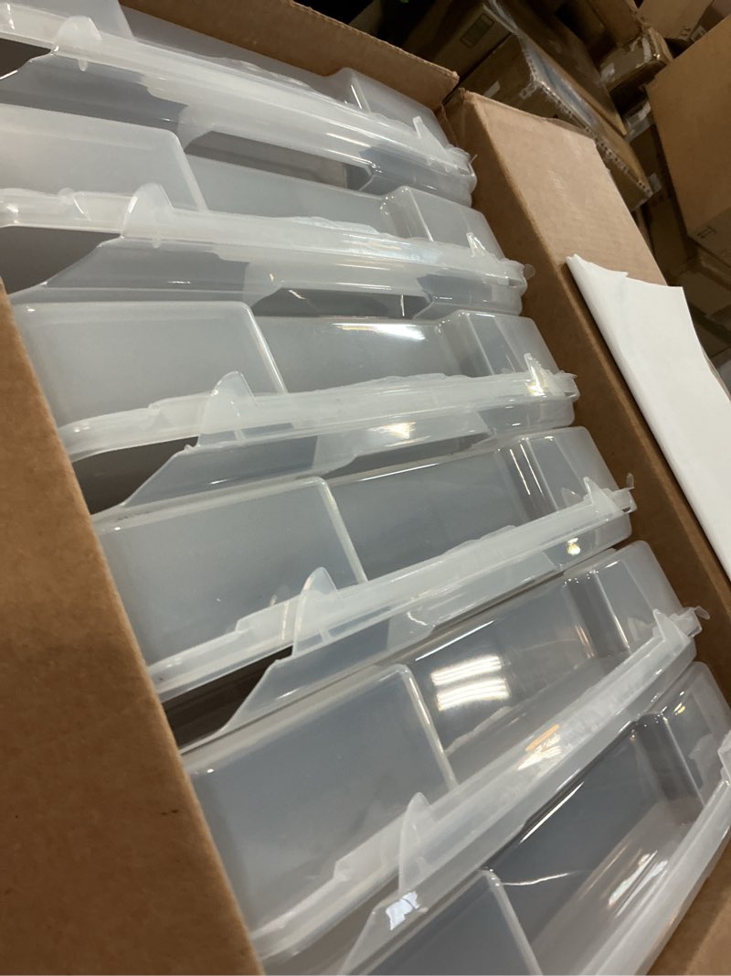 Condition photo showing As Is for iris usa fits 12" x 12" paper, 6-pack thick portable plastic scrapbook paper storage cases organizers with built-in handle for art craft supplies yarn file documents toys, rounded corner - clear clear 6 cases (12"x12")