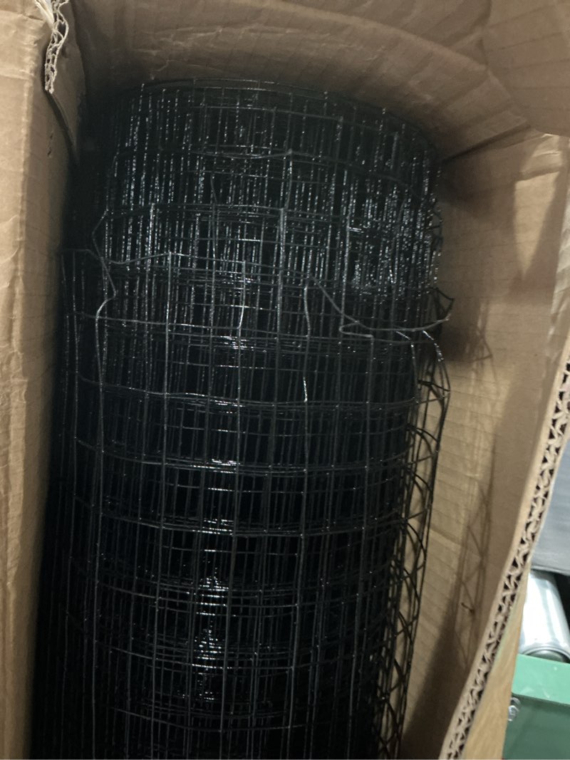 Condition photo showing As Is for tongmo 48" x 50' black hardware cloth, 1inch mesh chicken wire fence, 19 gauge vinyl coated wire poultry net and welded wire roll