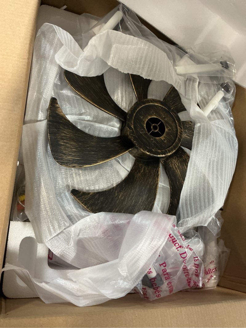 Condition photo showing Good Condition for Passky 20" Farmhouse Flush Mount Ceiling Fans with Lights and Remote, Industrial Black Caged Low Profile Fandelier, 6 Speeds Bladeless Ceiling Fan for Bedroom, Kitchen, Living Room Black Brushed Gold